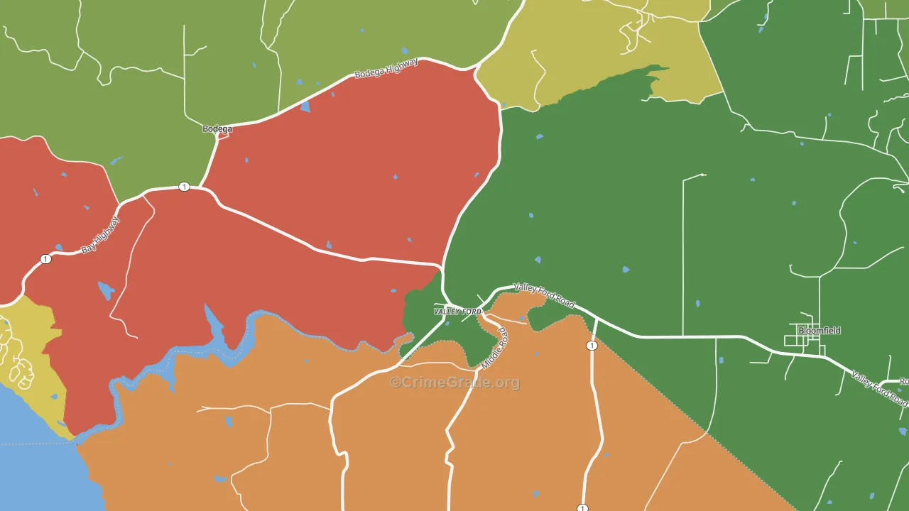 Valley Ford, CA Map of Vandalism Rates