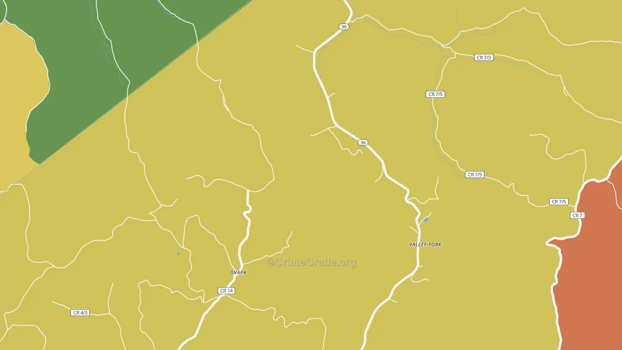 Valley Fork, WV Map of Vandalism Rates