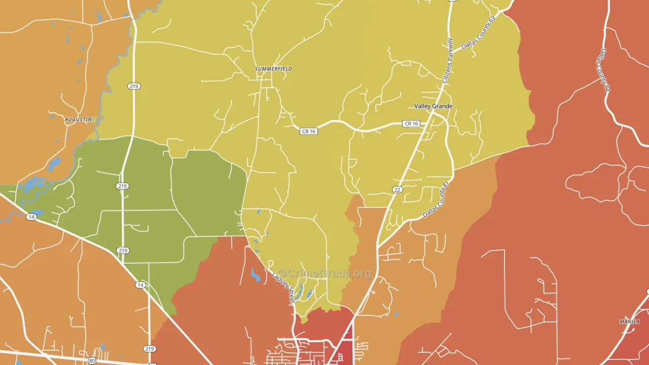 Valley Grande, AL Map of Vandalism Rates