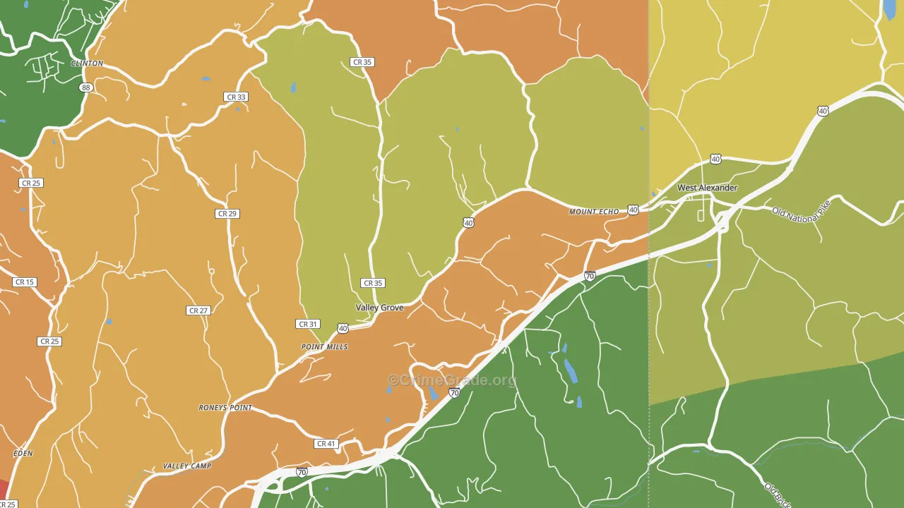 Valley Grove, WV Map of Vandalism Rates
