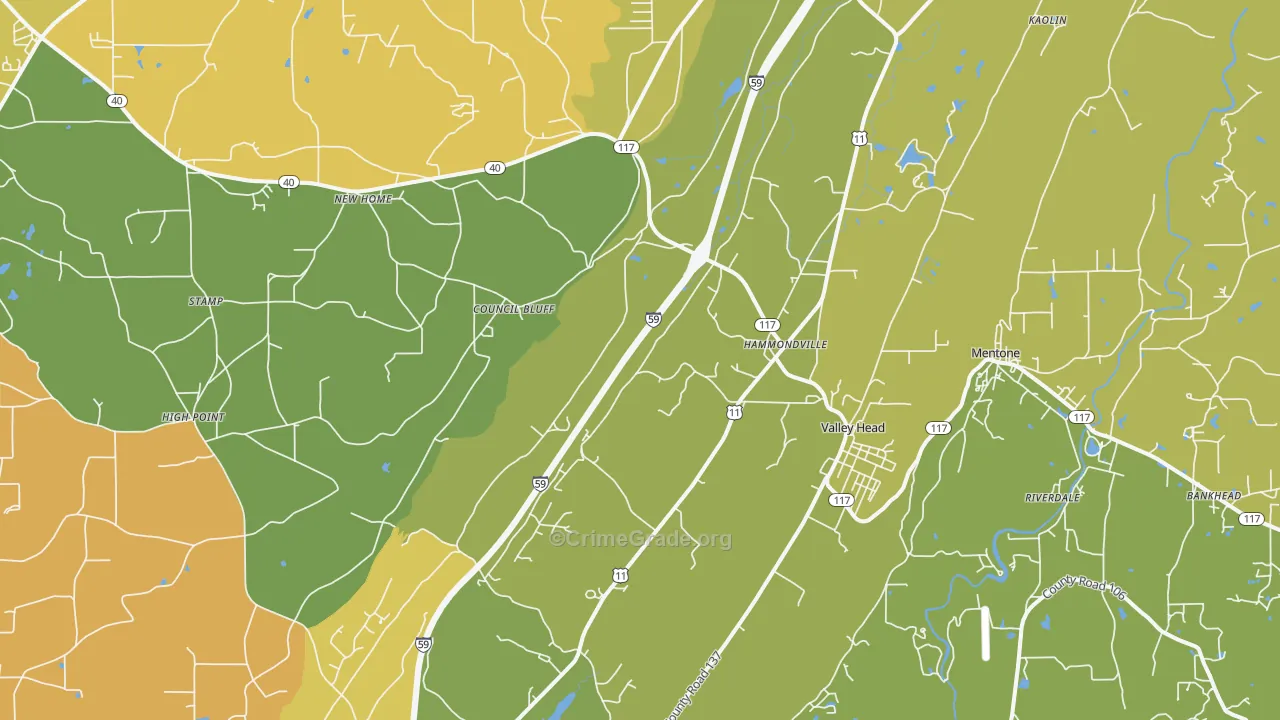 Valley Head, AL Map of Vandalism Rates