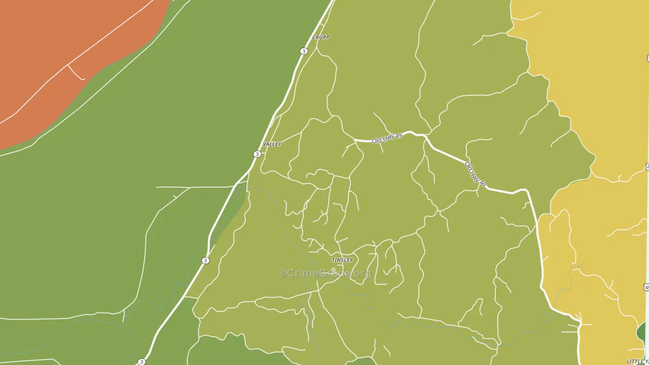 Valley, MS Map of Vandalism Rates