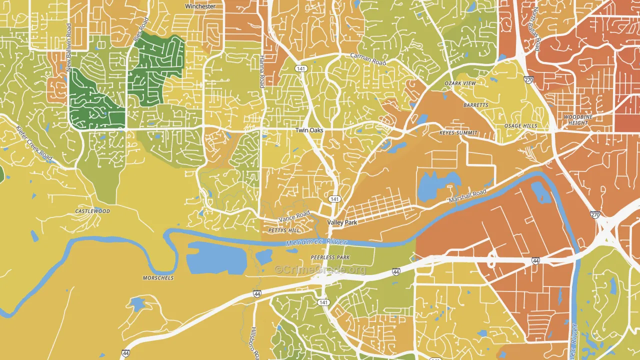 Valley Park, MO Map of Vandalism Rates