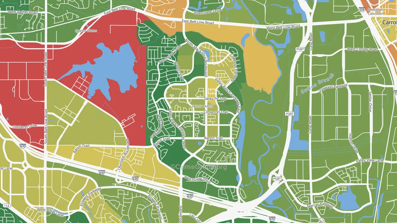 Valley Ranch, Irving, TX Map of Vandalism Rates