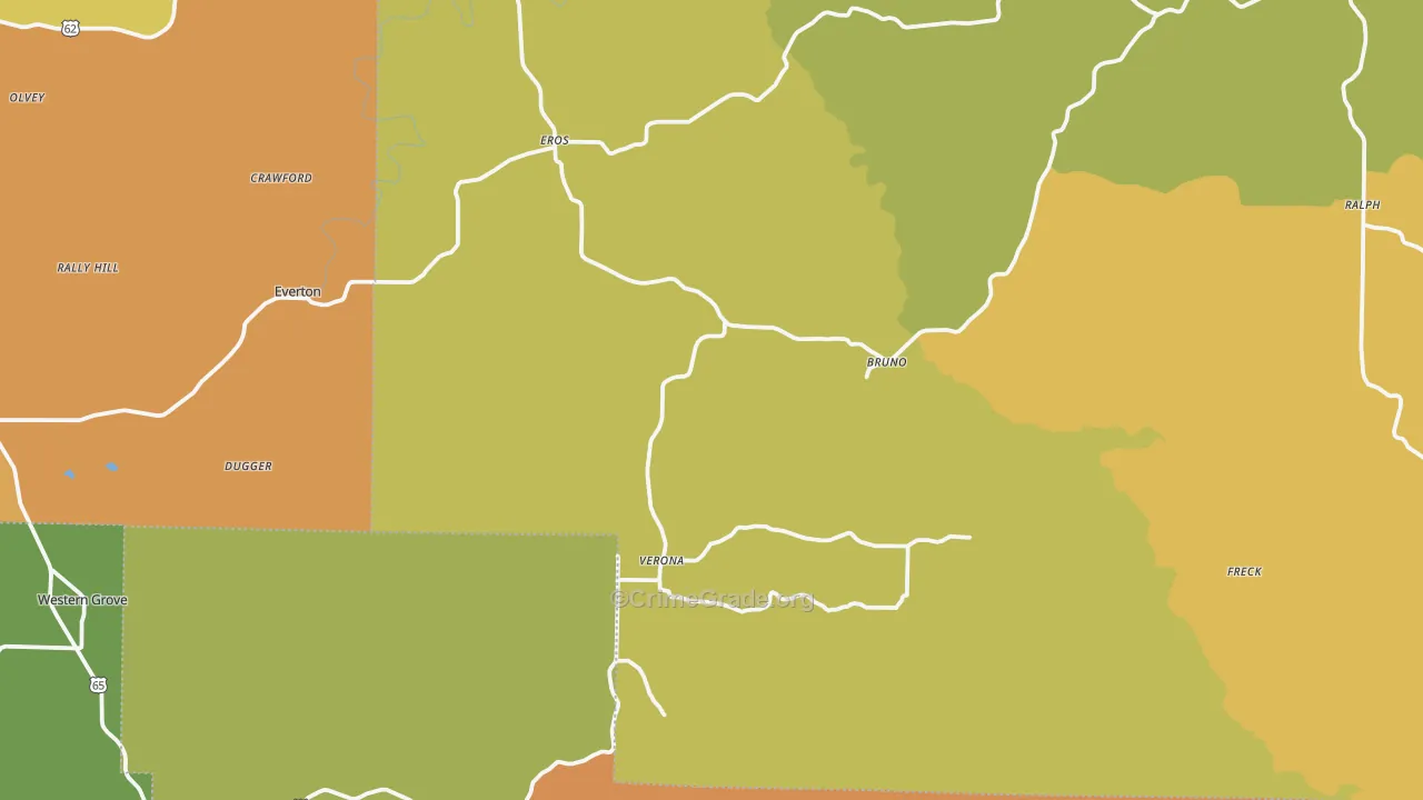 Valley Springs, AR Map of Vandalism Rates