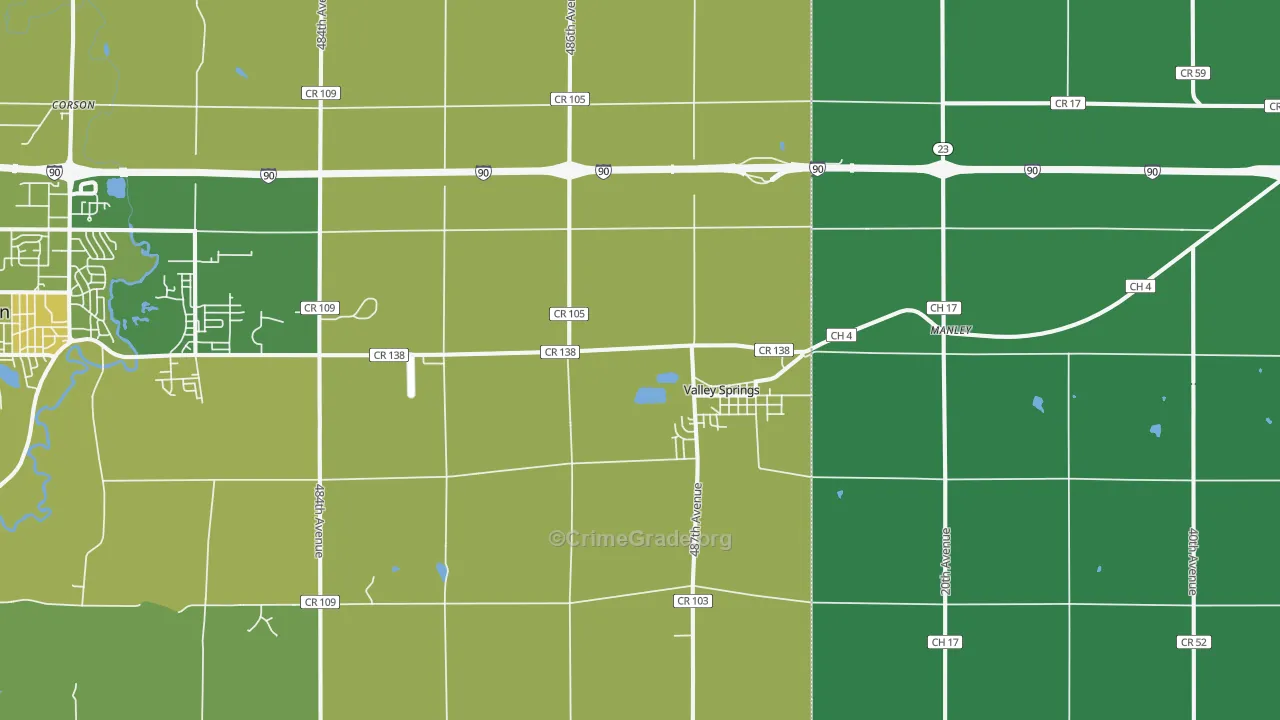 Valley Springs, SD Map of Vandalism Rates