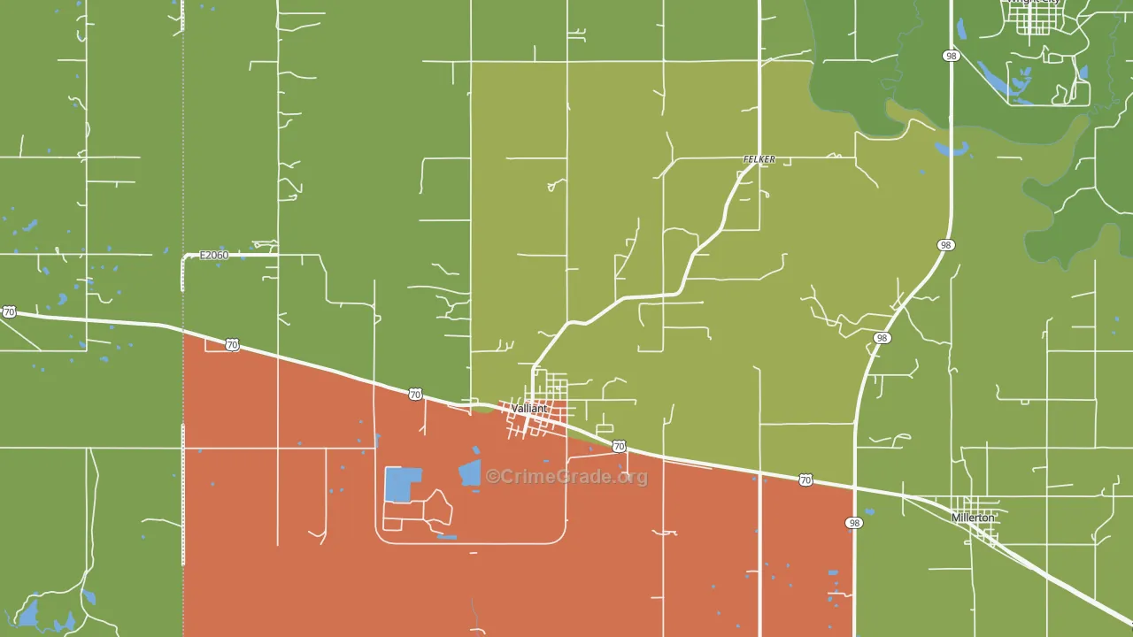 Valliant, OK Map of Vandalism Rates