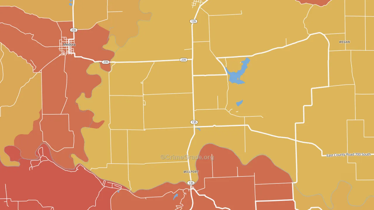 Vallonia, IN Map of Vandalism Rates