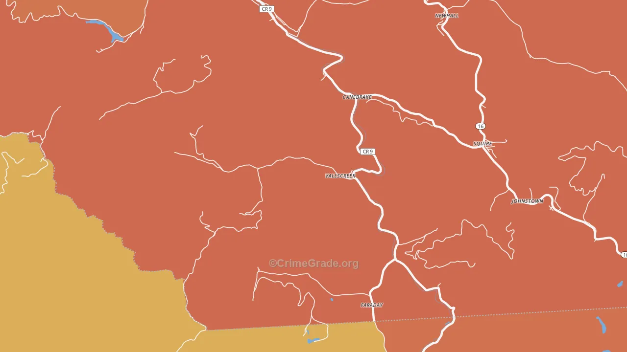 Vallscreek, WV Map of Vandalism Rates