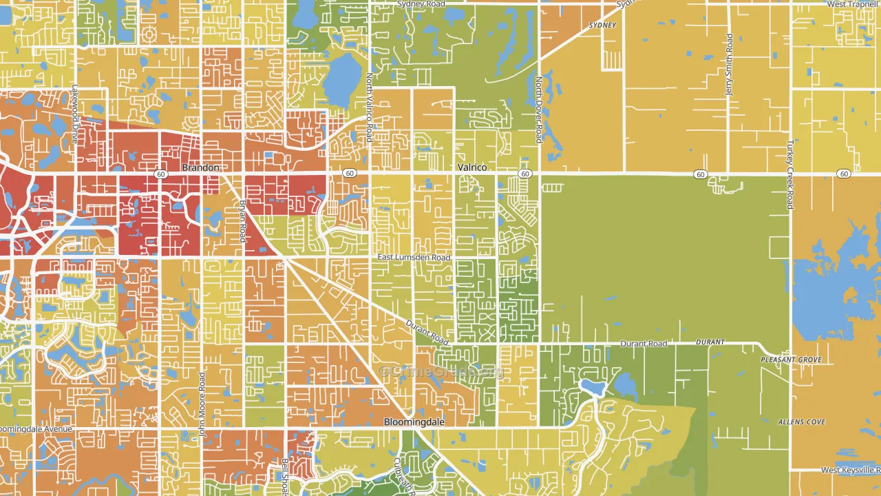 Valrico, FL Map of Vandalism Rates