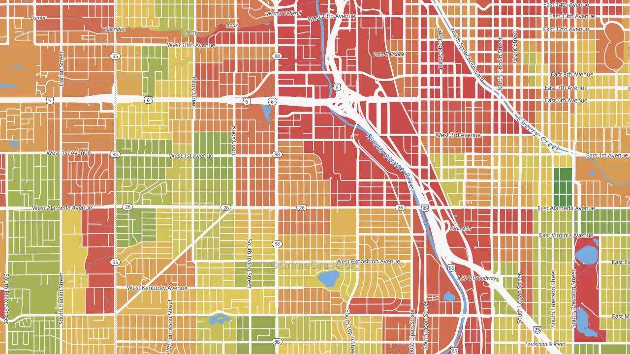 Valverde, Denver, CO Map of Vandalism Rates
