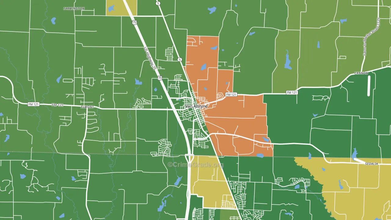 Van Alstyne, TX Map of Vandalism Rates