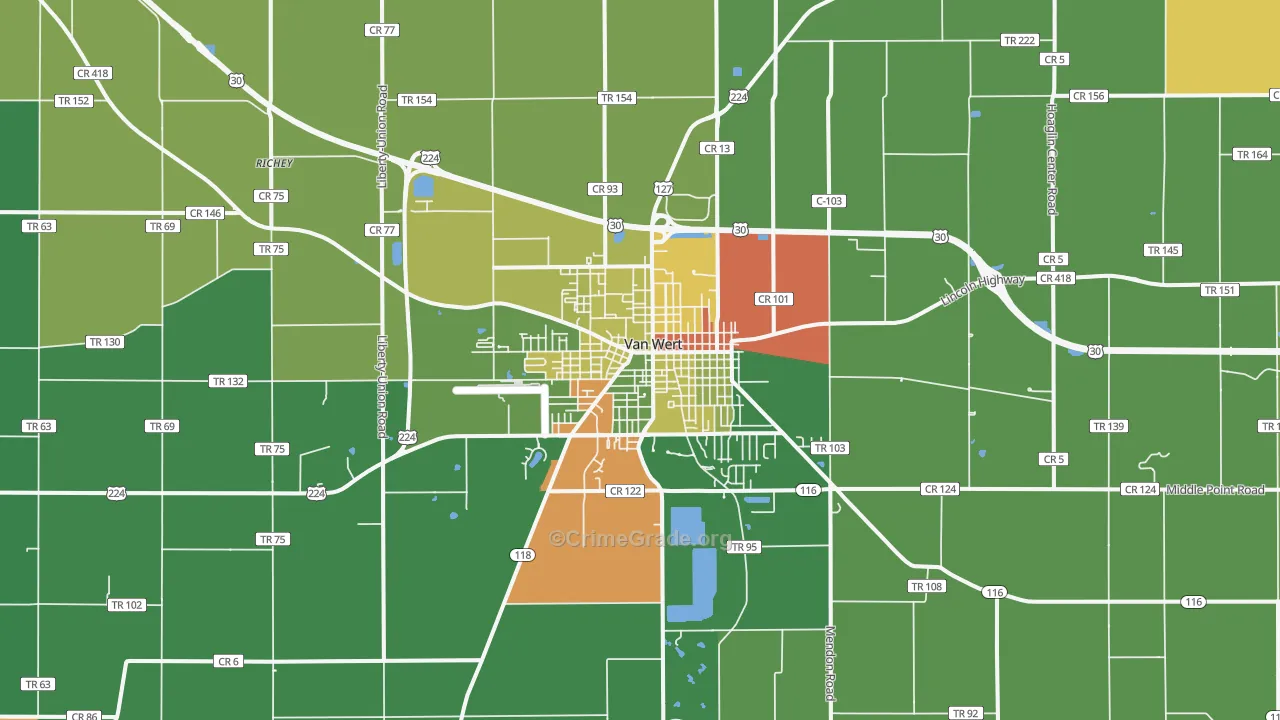 Van Wert, OH Map of Vandalism Rates