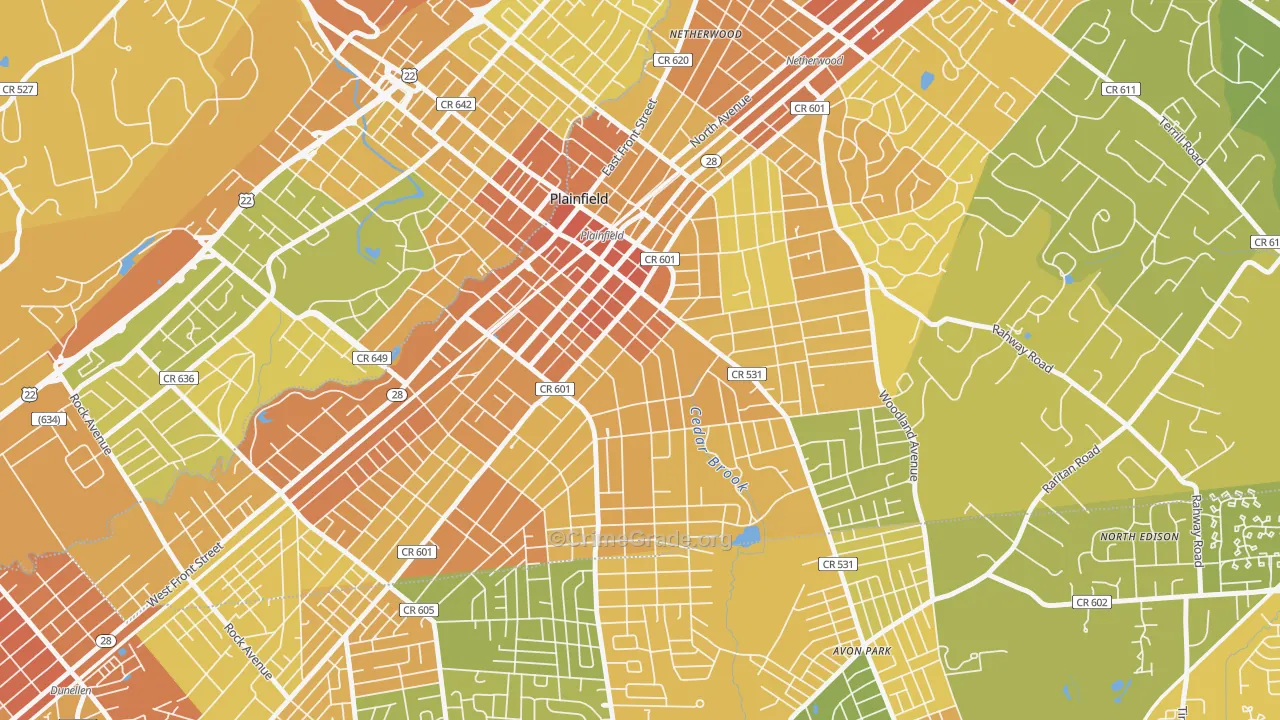 Van Wyck Brooks Historic District, Plainfield, NJ Map of Vandalism Rates