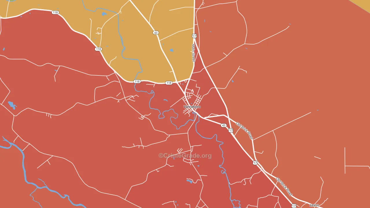 Vanceboro, NC Map of Vandalism Rates