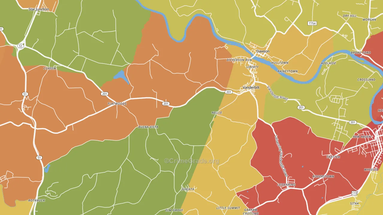 Vanderbilt, PA Map of Vandalism Rates
