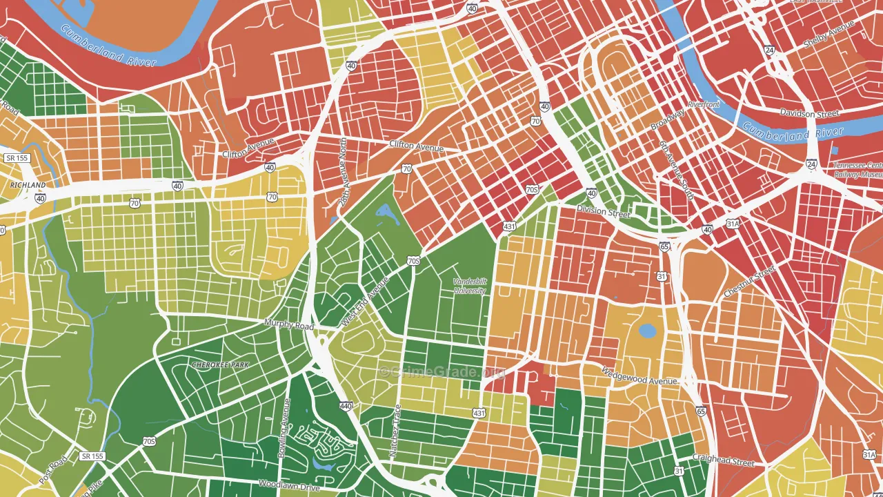 Vanderbilt-West End, Nashville, TN Map of Vandalism Rates