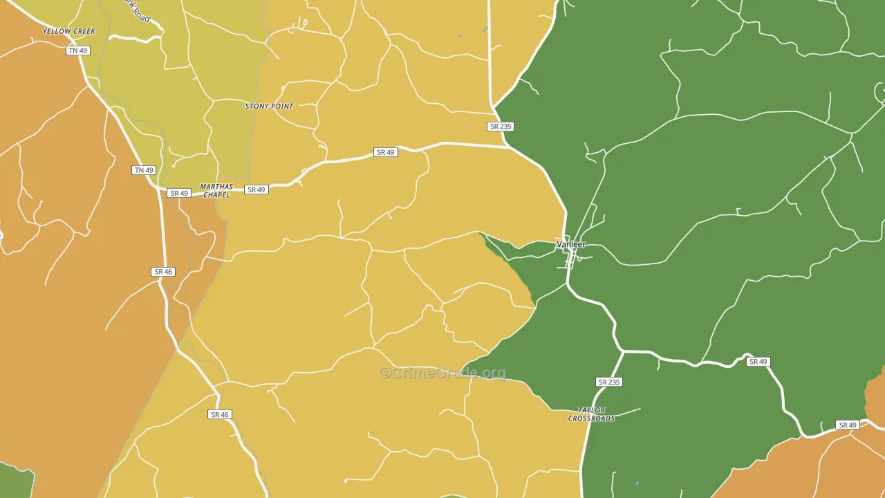 Vanleer, TN Map of Vandalism Rates