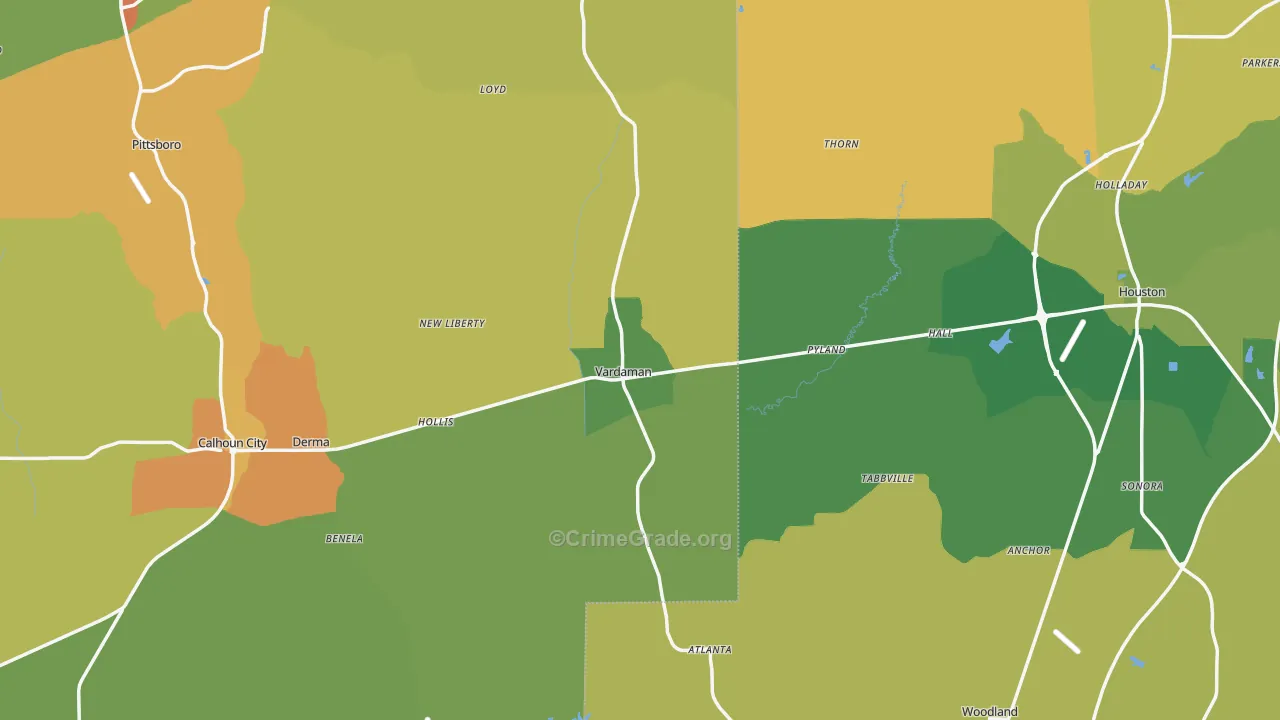 Vardaman, MS Map of Vandalism Rates