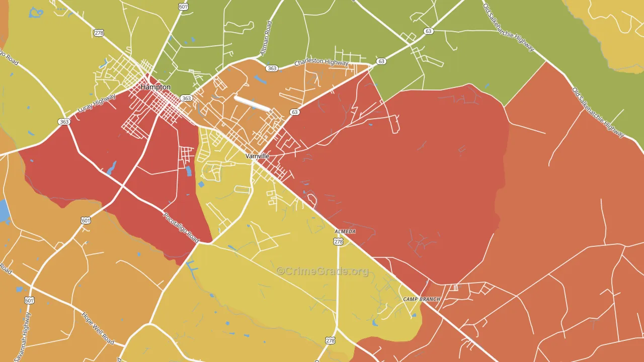 Varnville, SC Map of Vandalism Rates