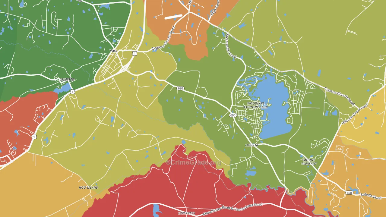 Vass, NC Map of Vandalism Rates