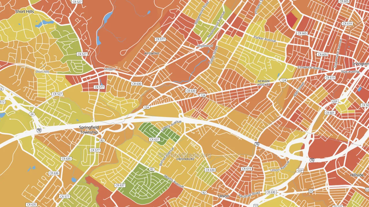 Vauxhall, NJ Map of Vandalism Rates