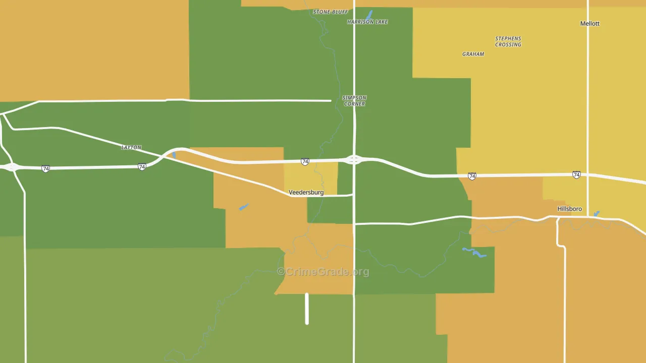 Veedersburg, IN Map of Vandalism Rates