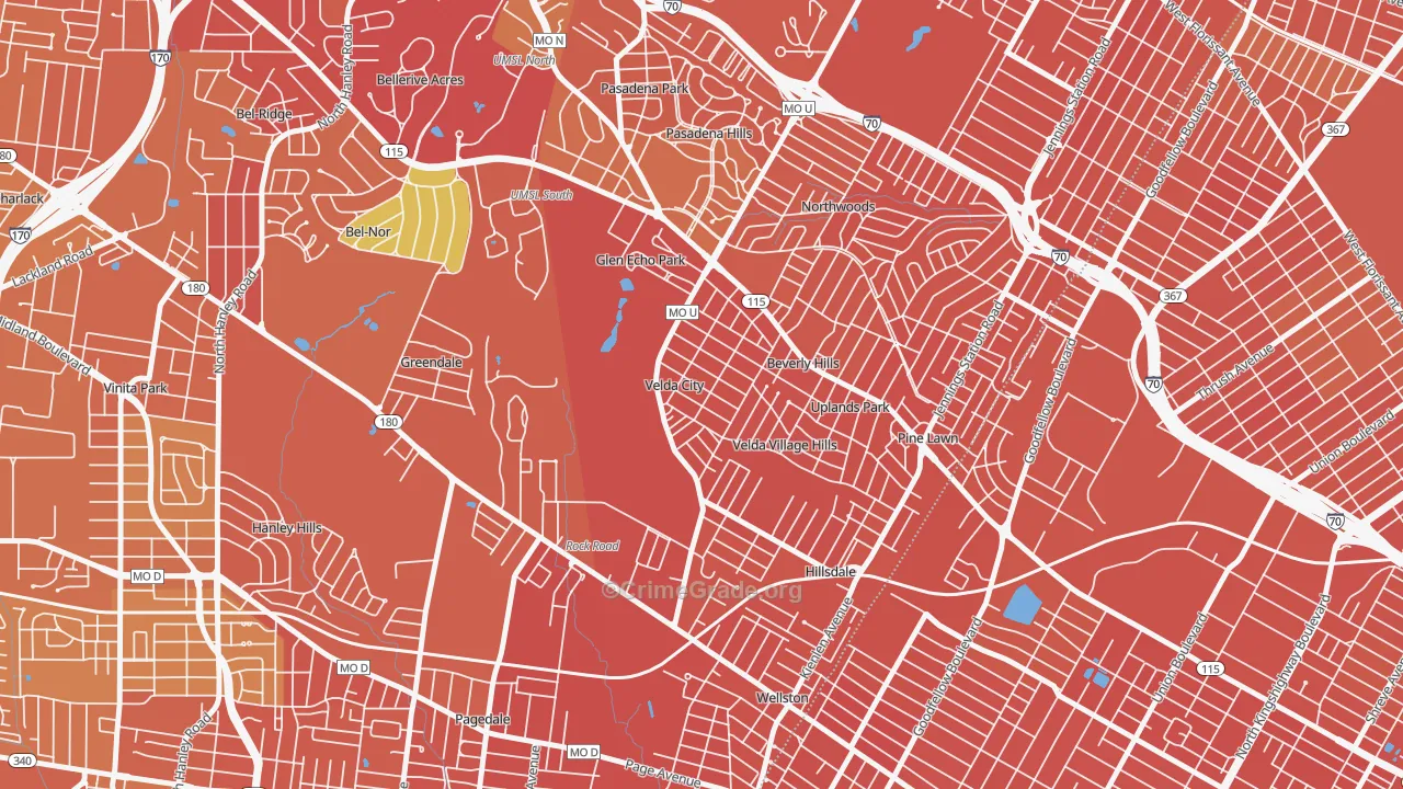 Velda City, MO Map of Vandalism Rates