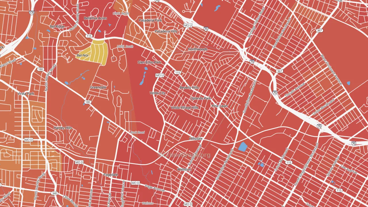 Velda Village Hills, MO Map of Vandalism Rates