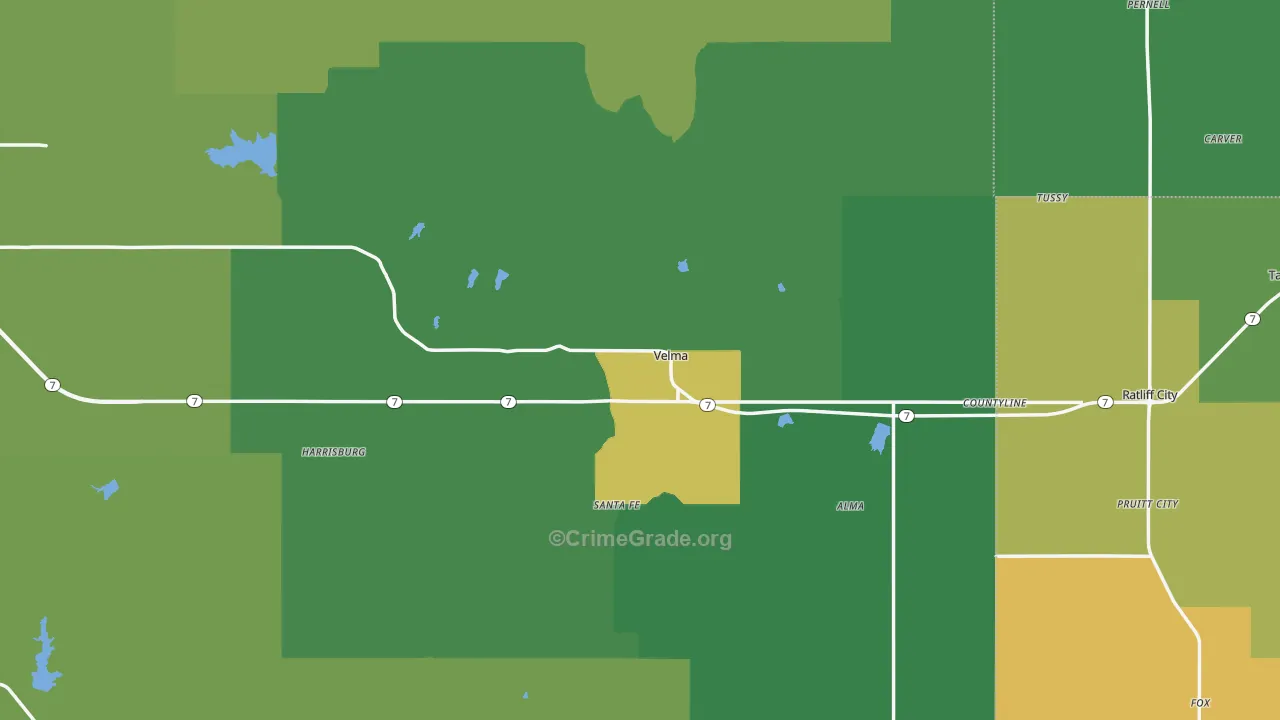 Velma, OK Map of Vandalism Rates