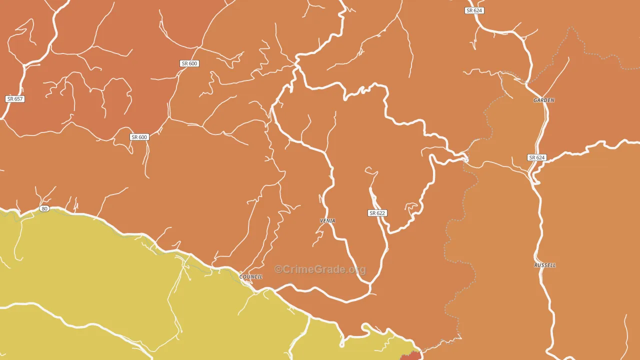 Venia, VA Map of Vandalism Rates