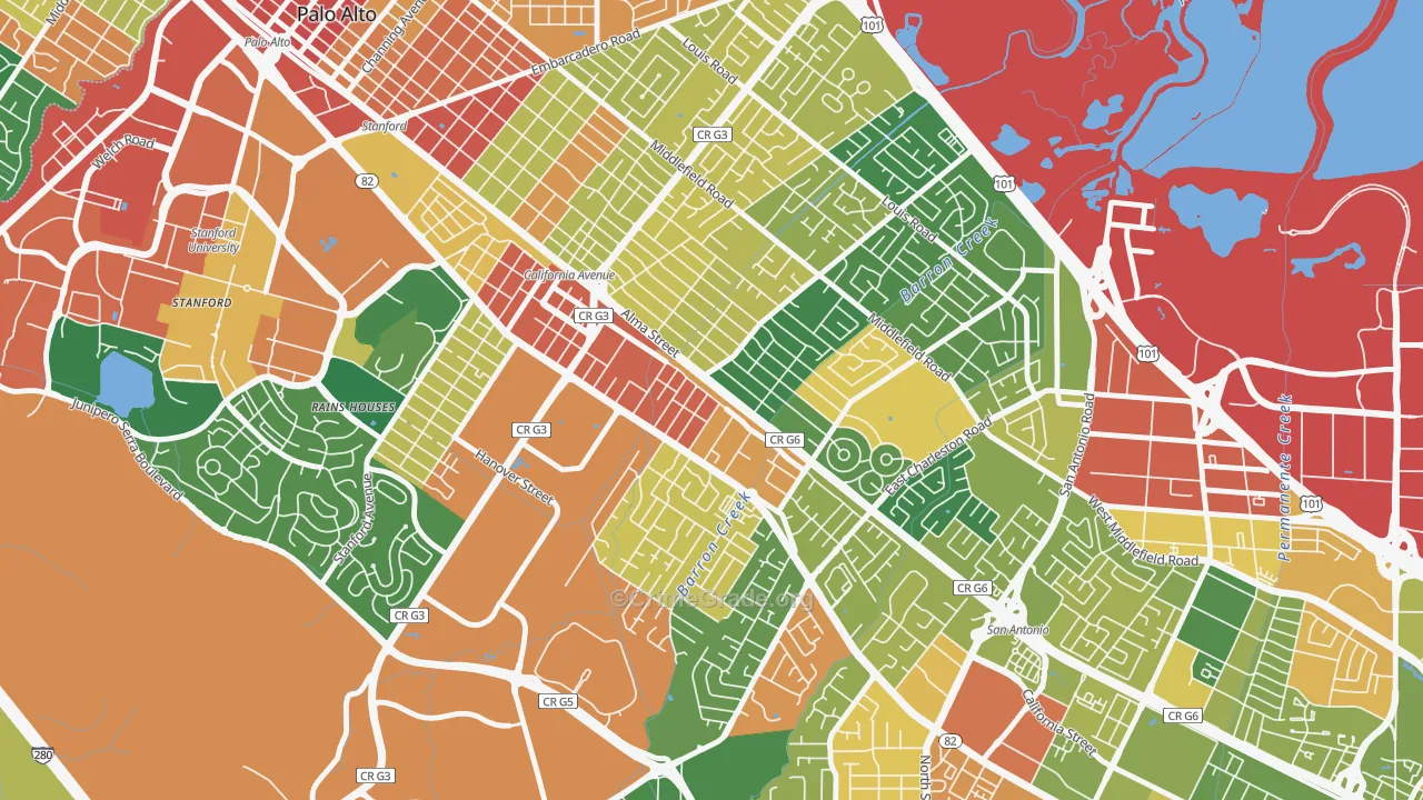 Ventura, Palo Alto, CA Map of Vandalism Rates