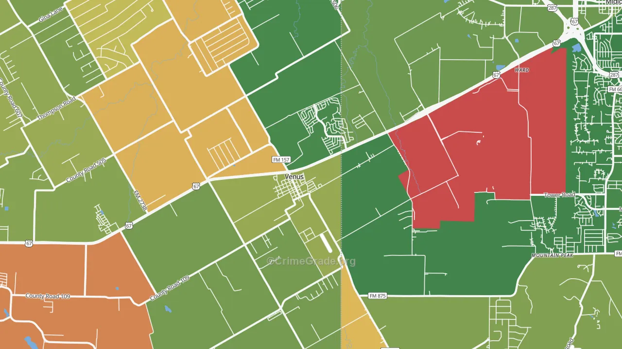 Venus, TX Map of Vandalism Rates
