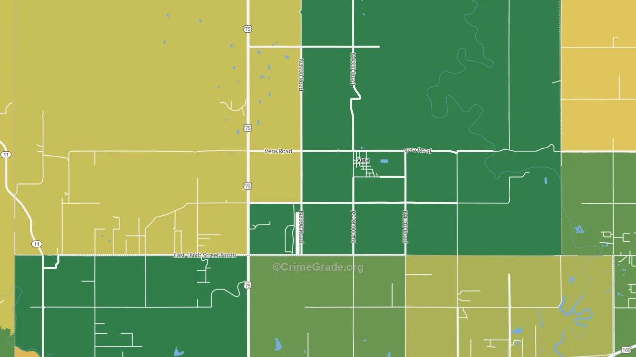 Vera, OK Map of Vandalism Rates