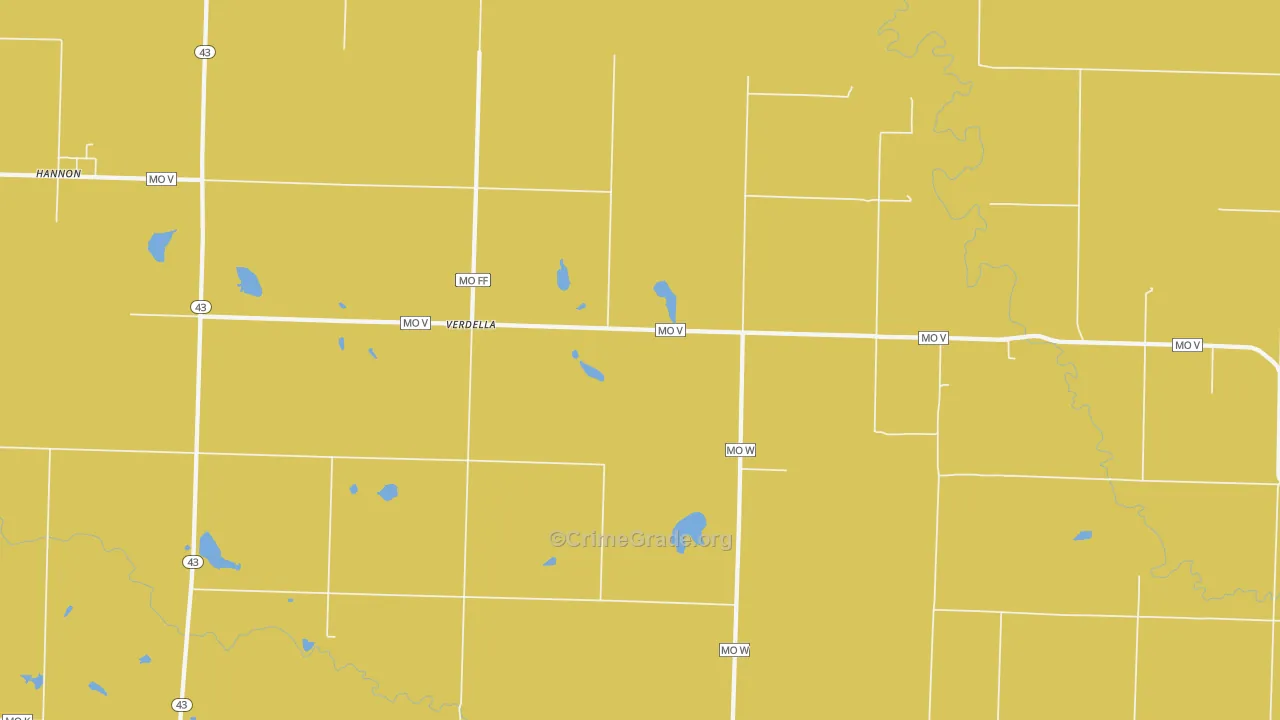 Verdella, MO Map of Vandalism Rates