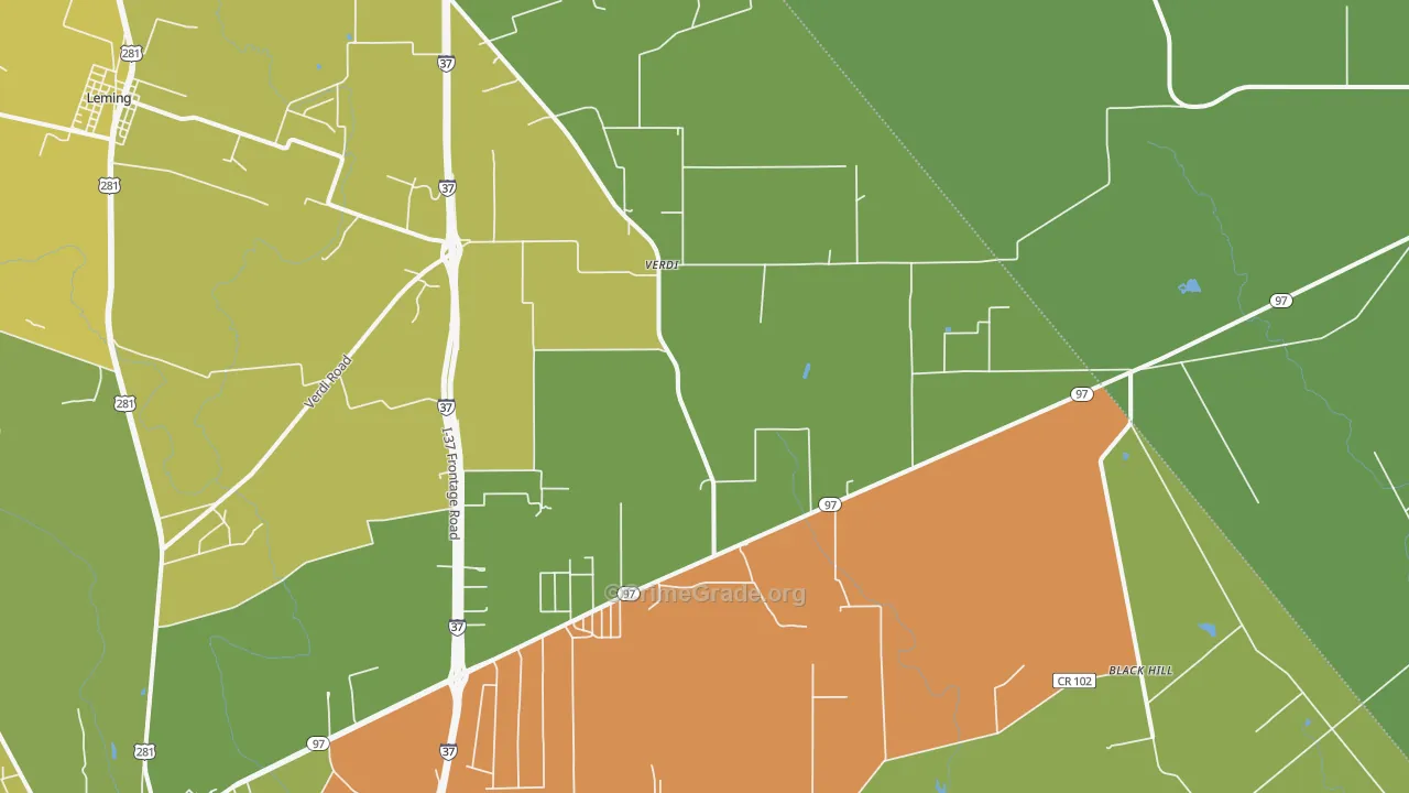 Verdi, TX Map of Vandalism Rates