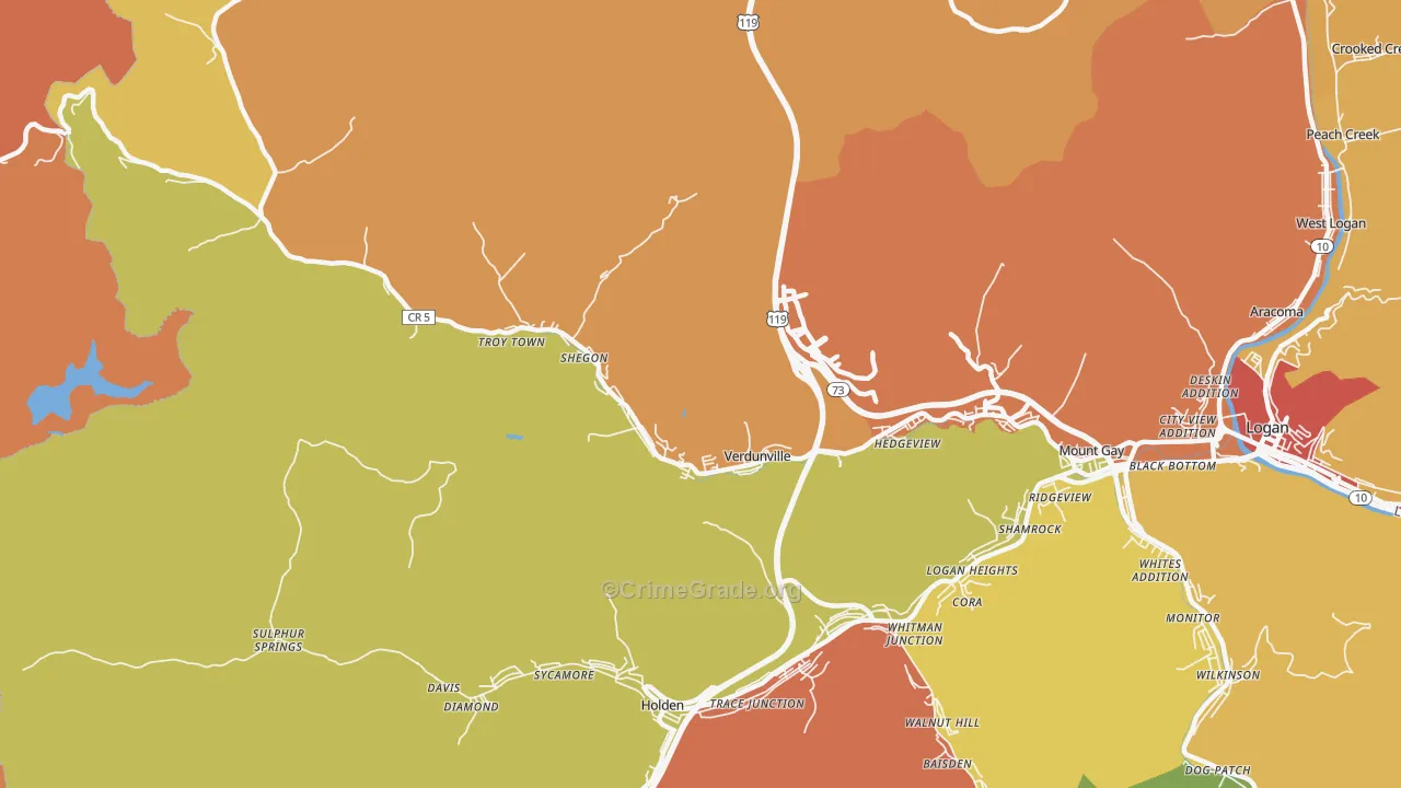 Verdunville, WV Map of Vandalism Rates