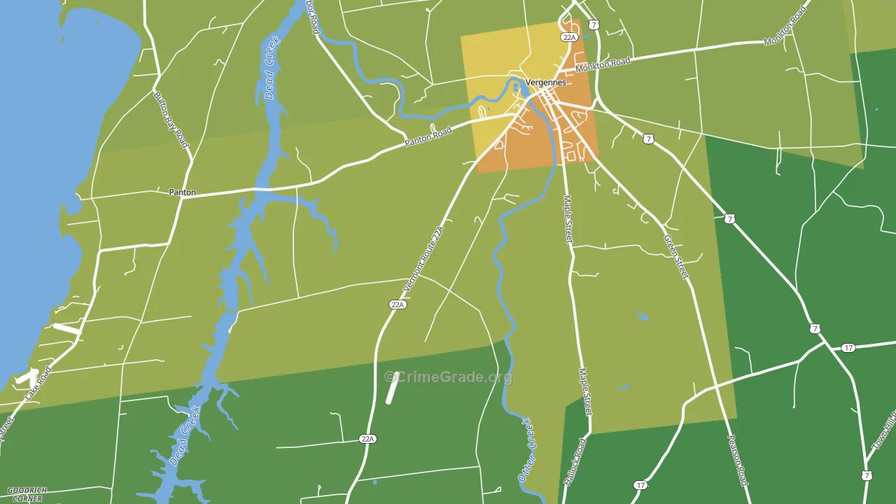 Vergennes, VT Map of Vandalism Rates