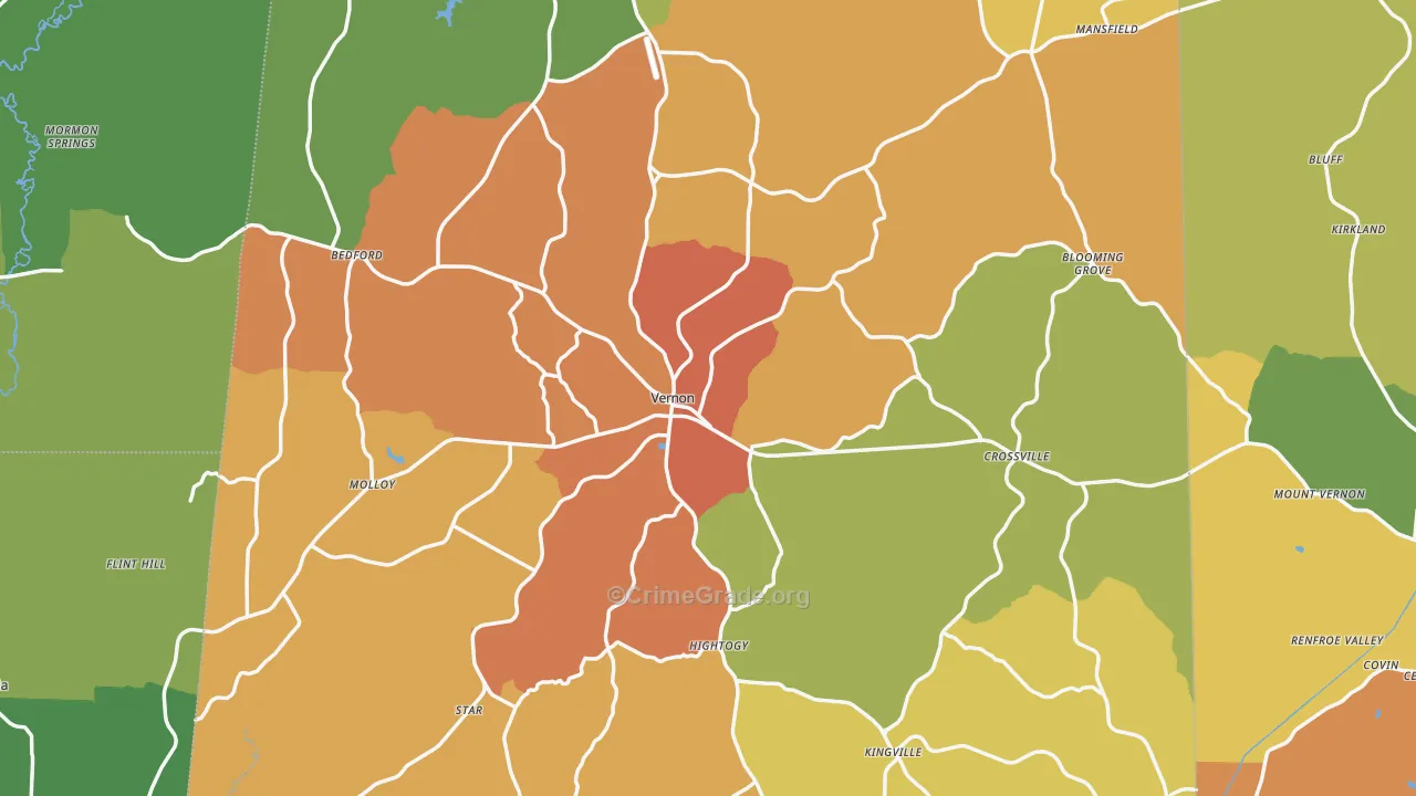 Vernon, AL Map of Vandalism Rates