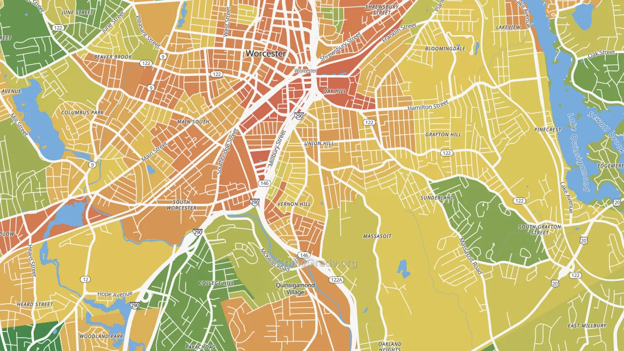 Vernon Hill, Worcester, MA Map of Vandalism Rates