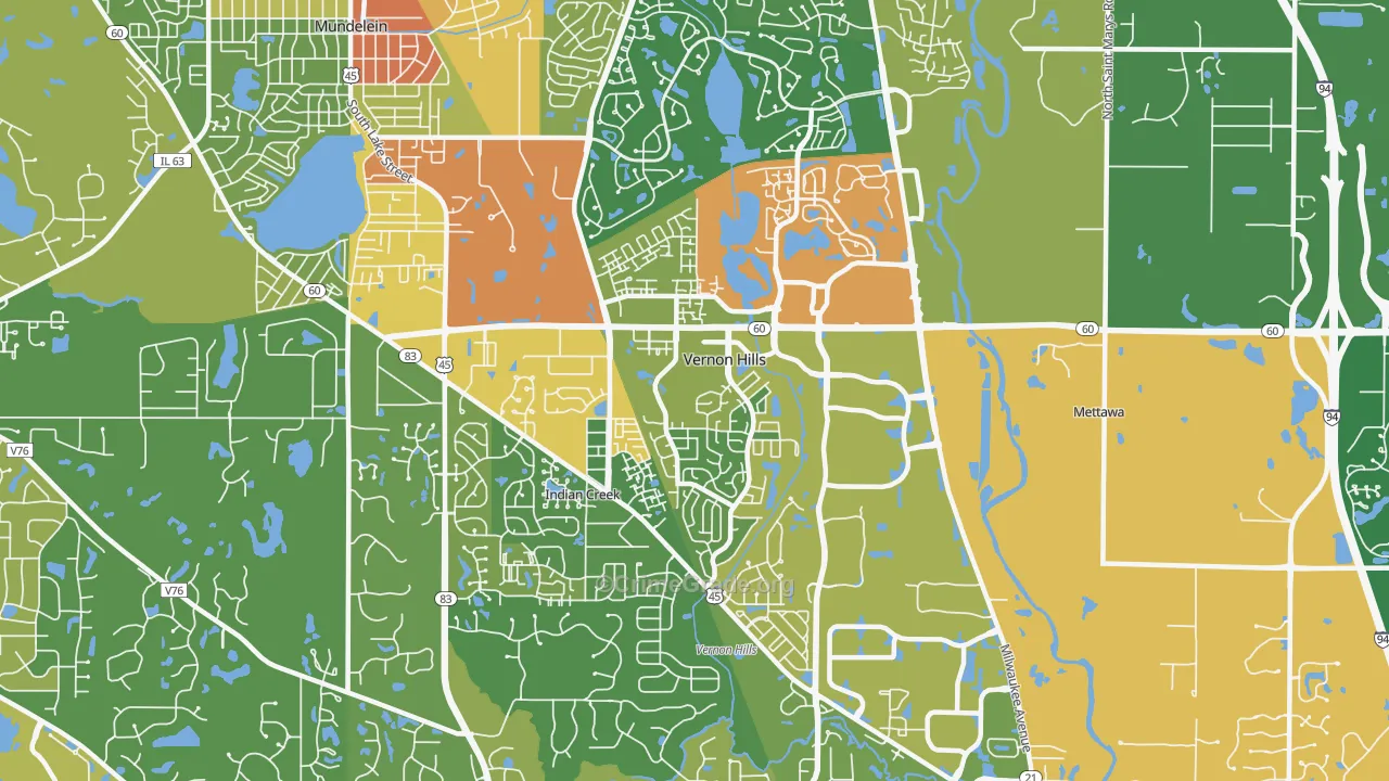 Vernon Hills, IL Map of Vandalism Rates