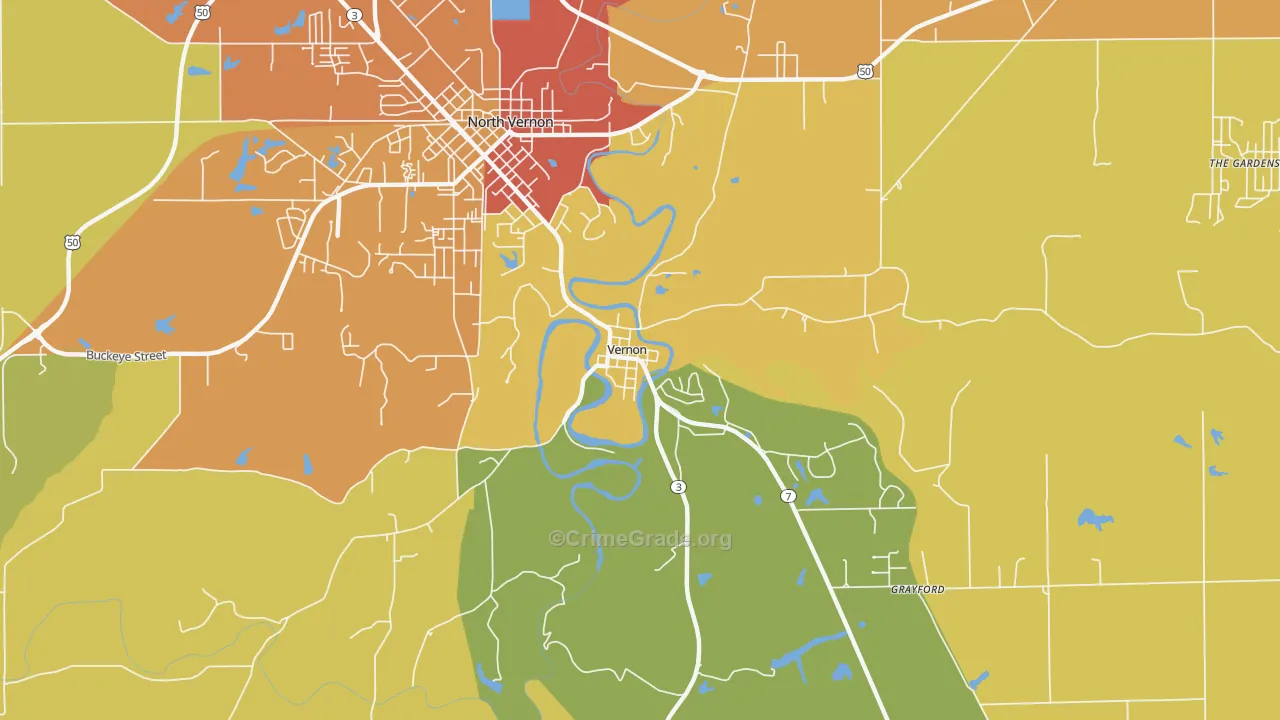 Vernon, IN Map of Vandalism Rates