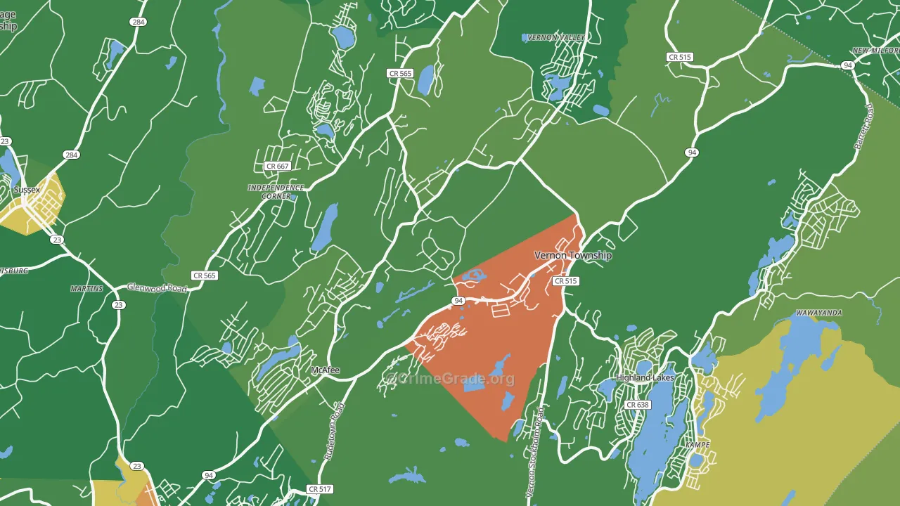 Vernon, NJ Map of Vandalism Rates