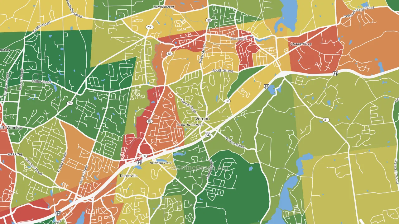 Vernon-Rockville, CT Map of Vandalism Rates