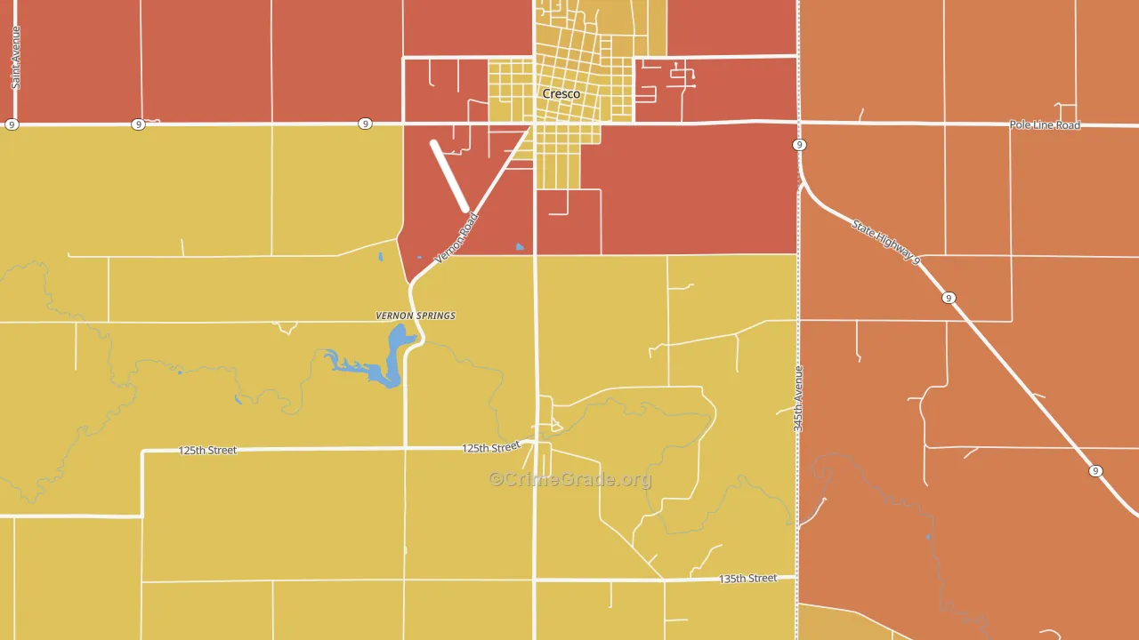 Vernon Springs, IA Map of Vandalism Rates