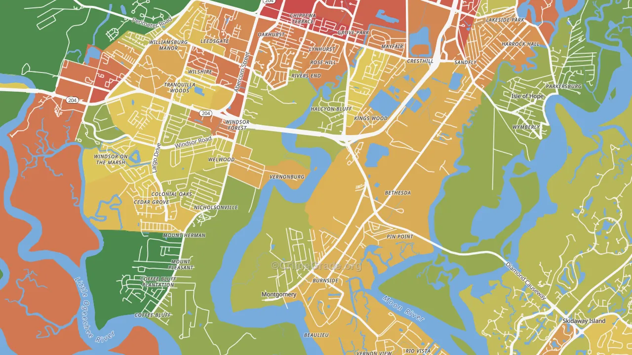 Vernonburg, GA Map of Vandalism Rates