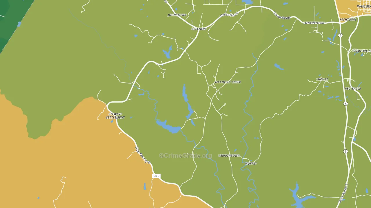 Vernontown, AL Map of Vandalism Rates