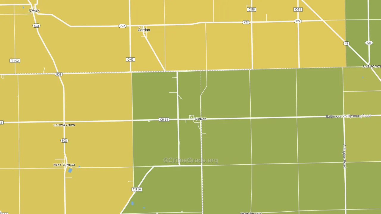 Verona, OH Map of Vandalism Rates