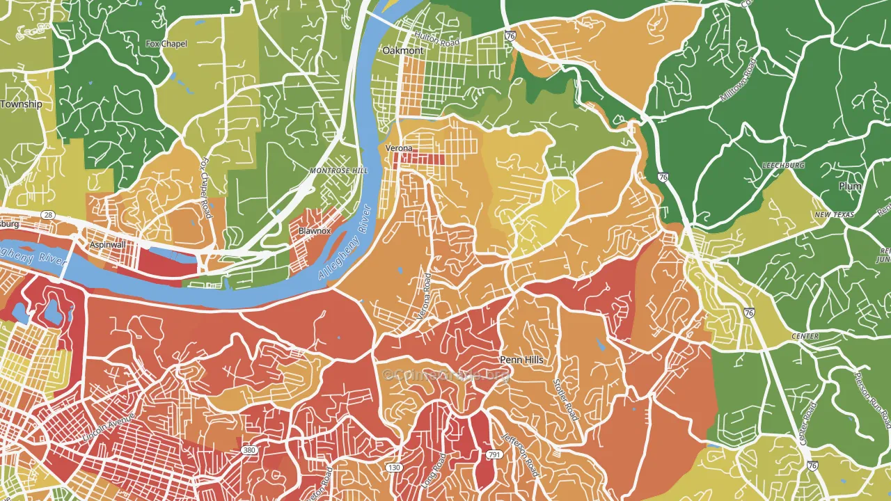 Verona, PA Map of Vandalism Rates