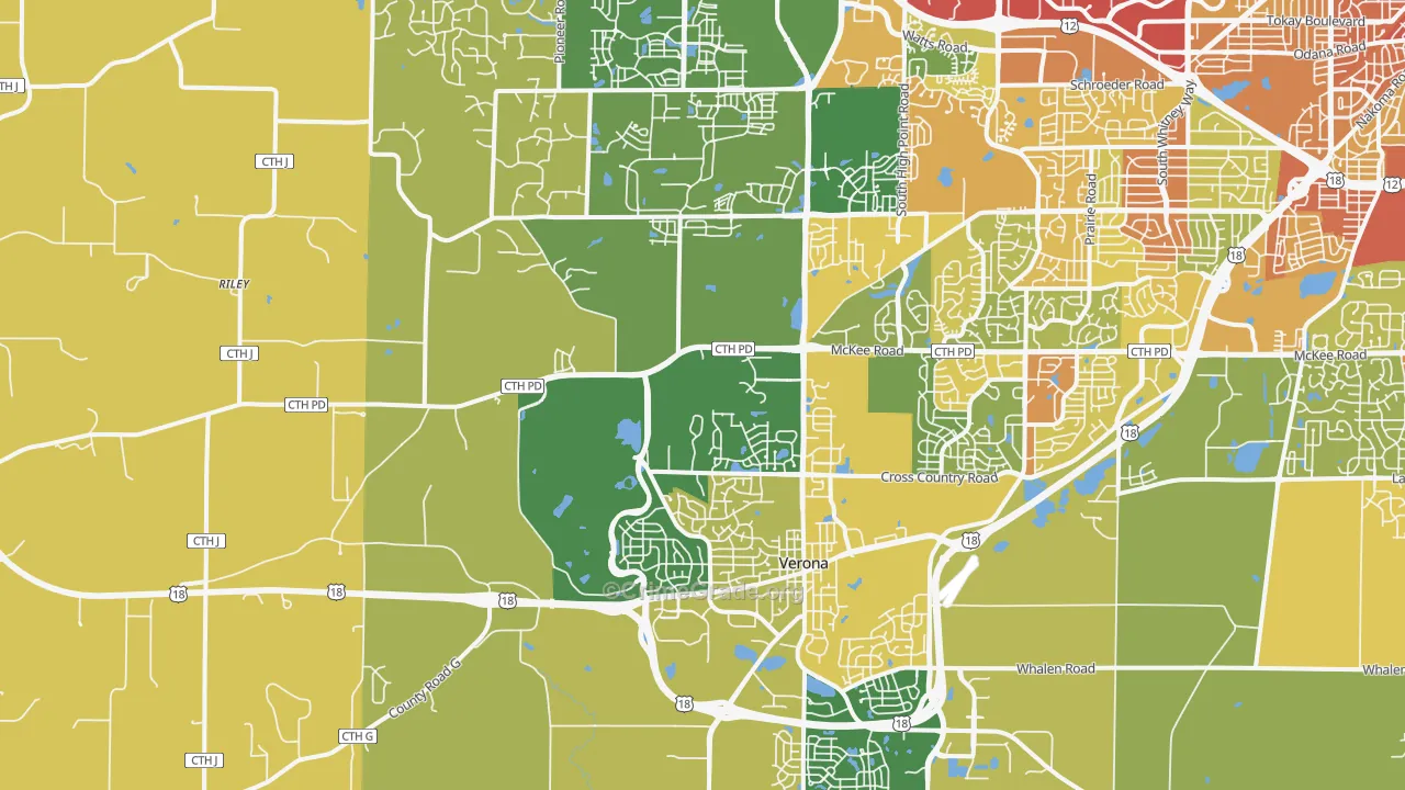 Verona, WI Map of Vandalism Rates
